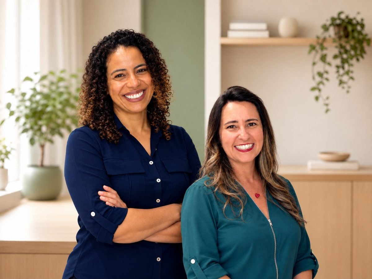 Milene Henriques e Lisiane Taufer em casa
